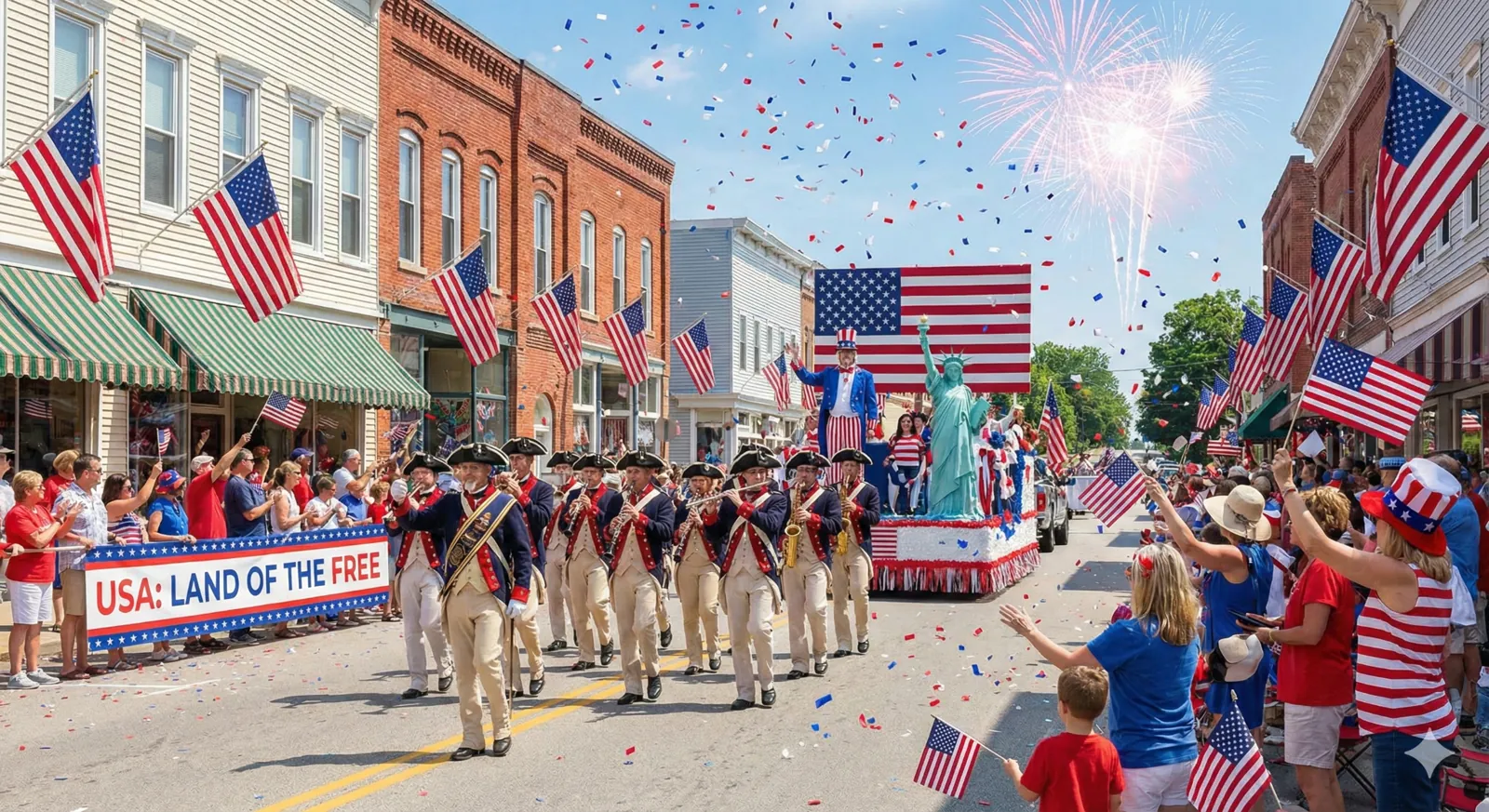 Desfile con banderas de Estados Unidos