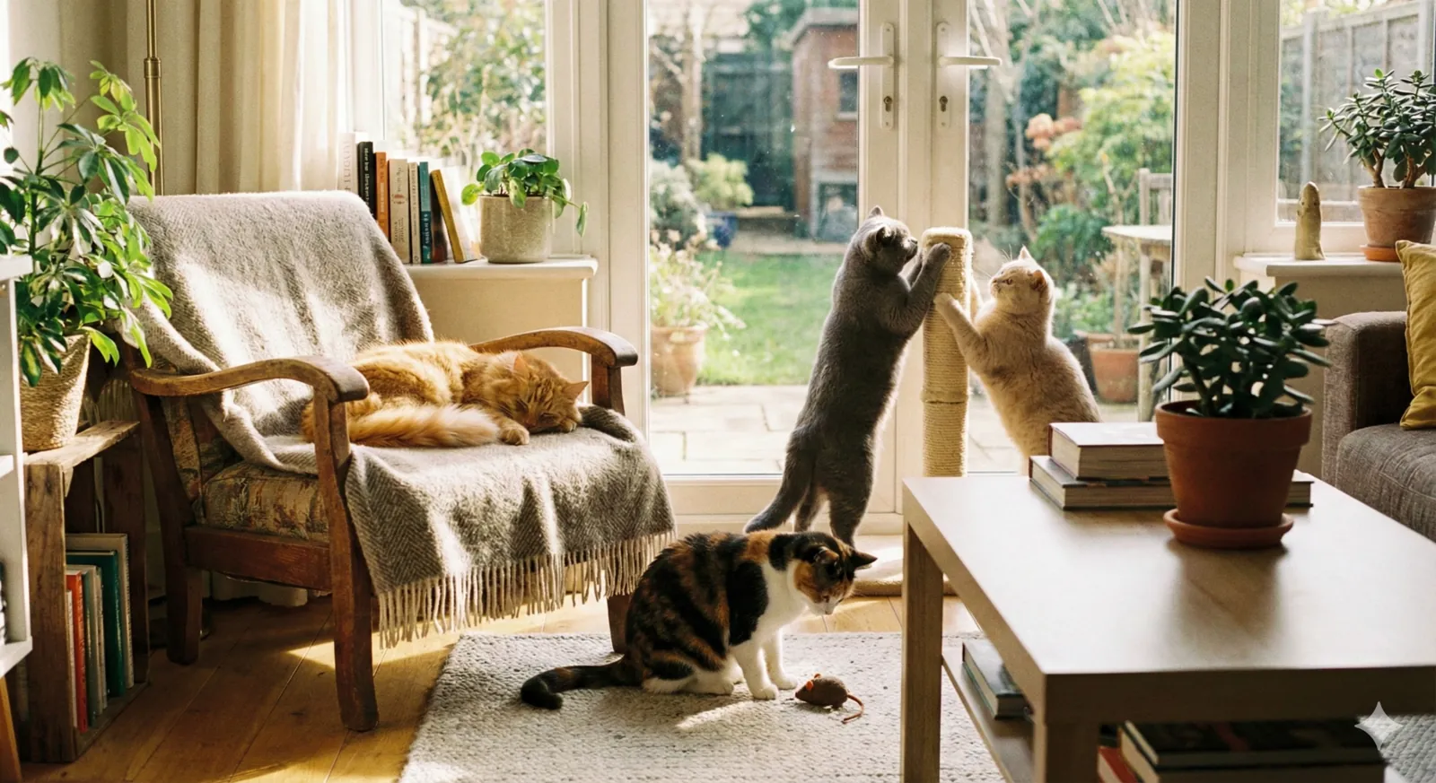 Gato en una sala junto a la Plantita MichyFood