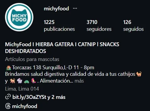Perfil de Instagram de MichyFood con 3,710 seguidores