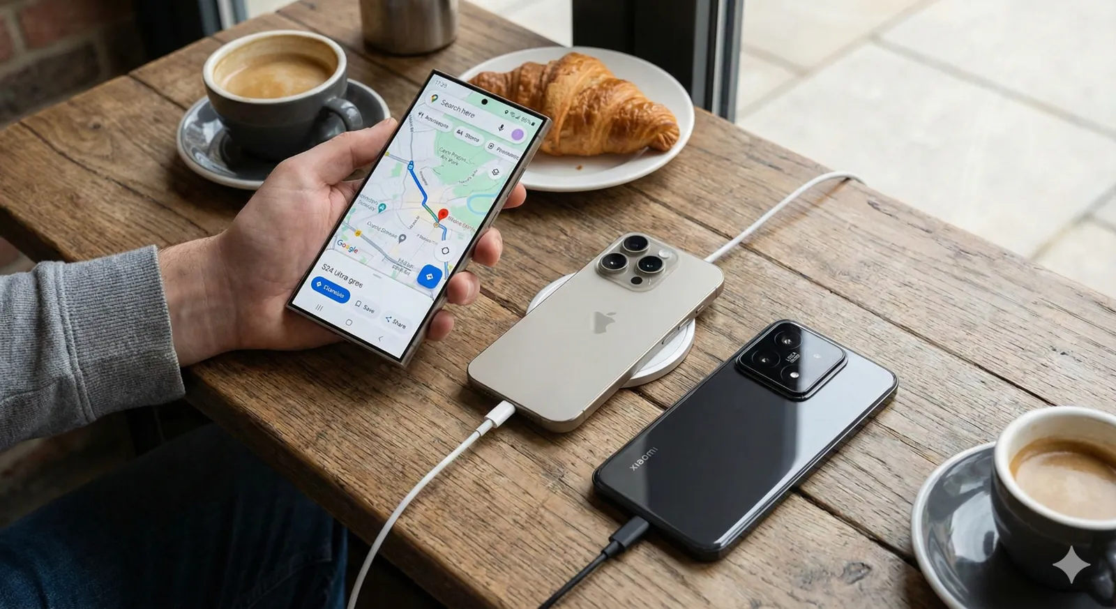 Celular sobre una mesa de café
